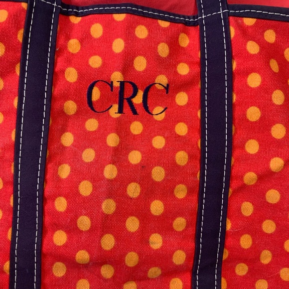 L.L. Bean Boat And Tote Red Orange Blue Polka Dot Canvas Bag Medium - Picture 9 of 16